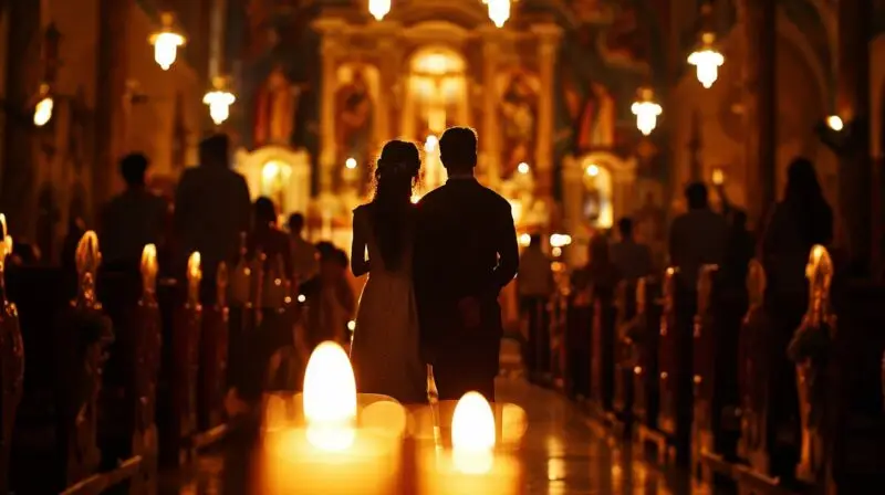 Brautpaar in der Kirche auf dem Weg zum Altar Fotograf Mönchengladbach